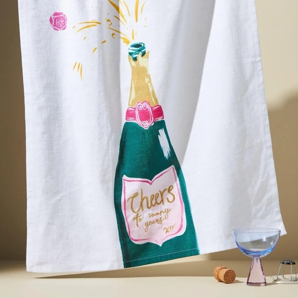 NWT Anthropologie Cheers to Many Years New Years Eve Tea Dish Towel